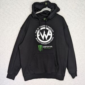 RARE Monster Energy x The W Training Facility Moto Hoodie Sz L Black